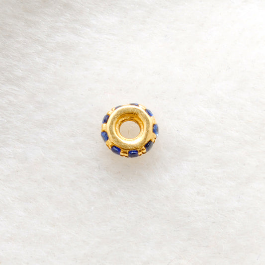 4mm Natural Blue Sapphire Pavé 14K Solid Gold Wheel Rondelle Spacer – Front View