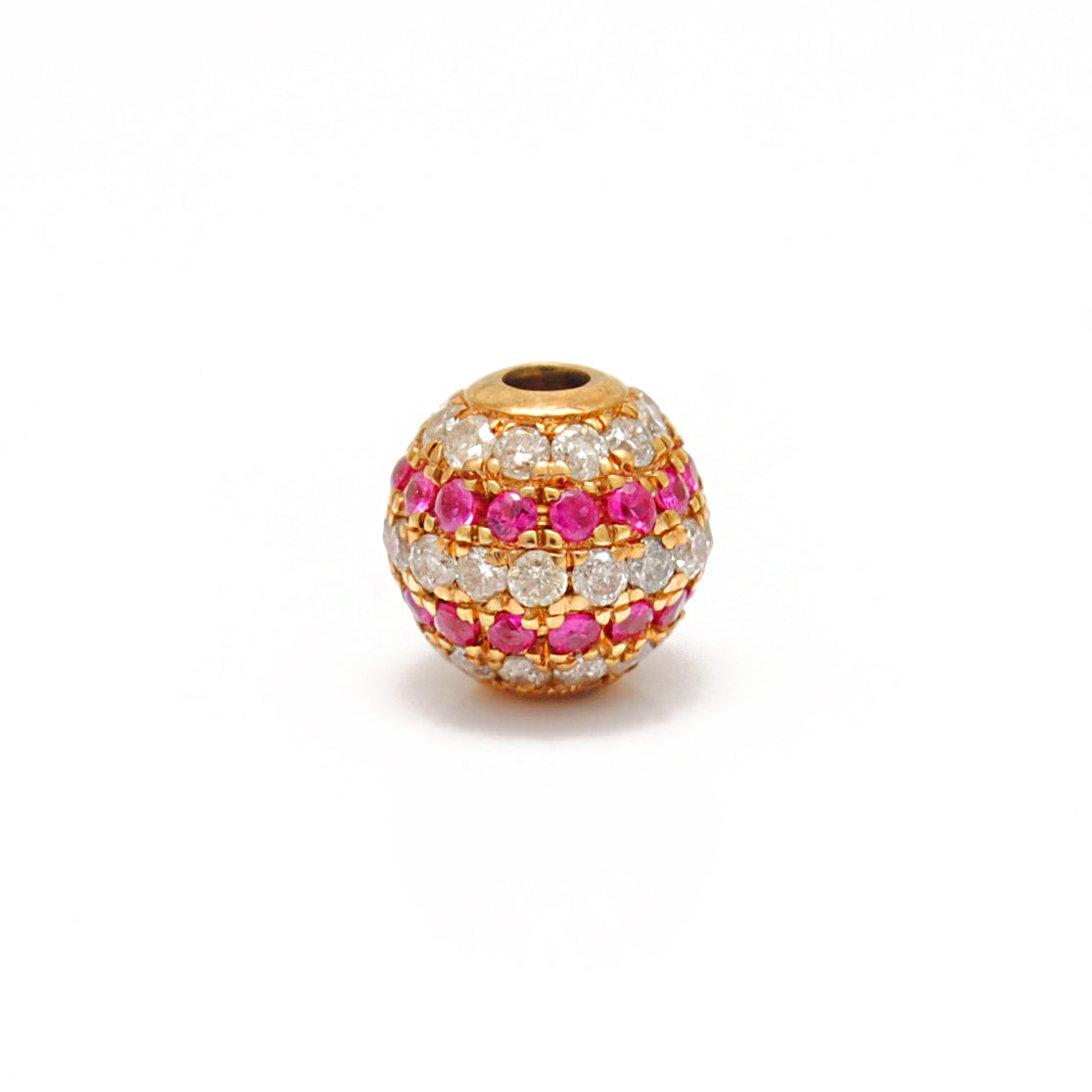4mm Natural Diamond & Ruby Pavé 14K Solid Gold Ball Spacer Bead – Front View