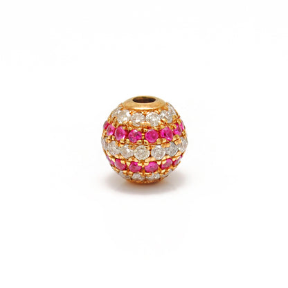 4mm Natural Diamond & Ruby Pavé 14K Solid Gold Ball Spacer Bead – Front View