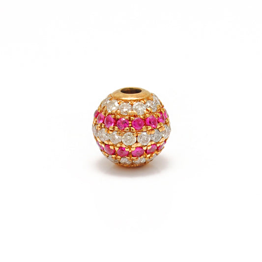 4mm Natural Diamond & Ruby Pavé 14K Solid Gold Ball Spacer Bead – Front View