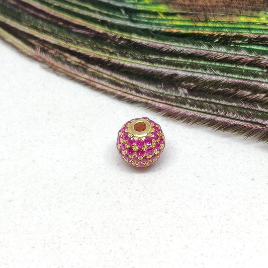 4mm Natural Ruby Pavé 14K Solid Gold Ball Spacer Bead – Front View