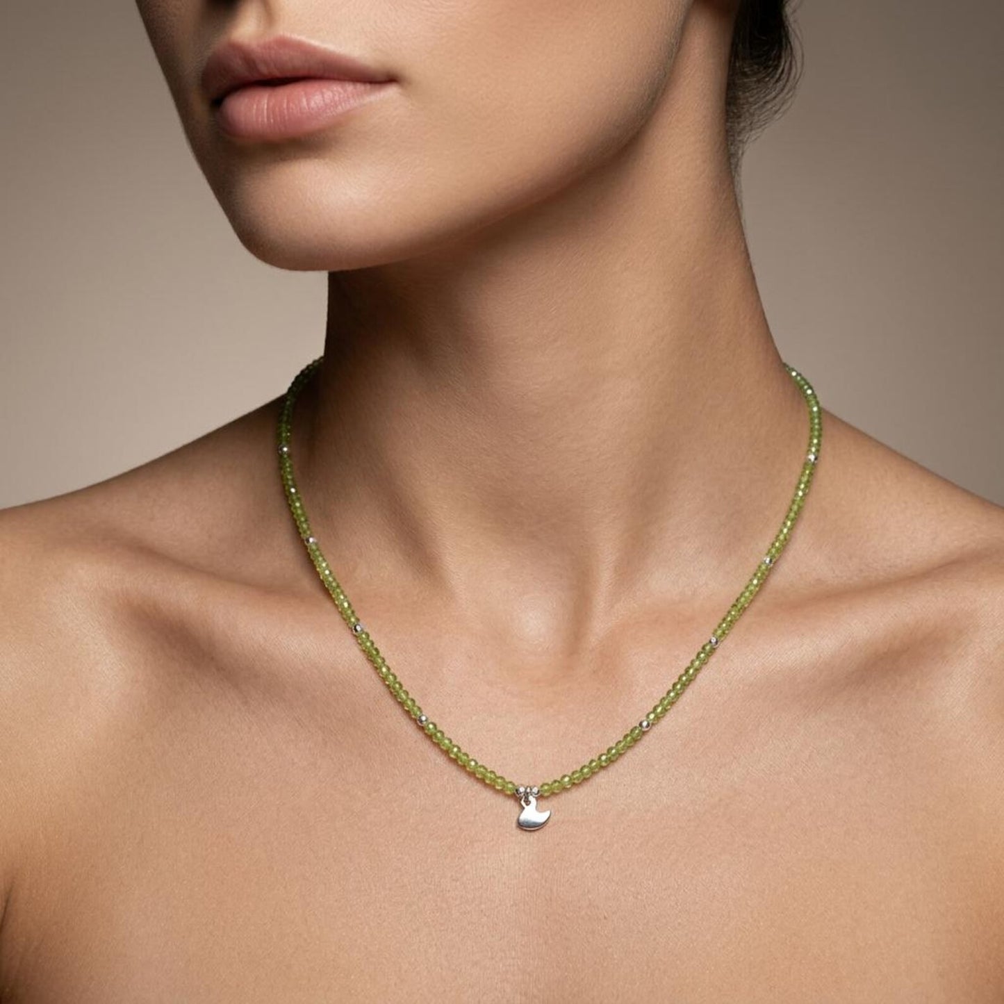 Natural Peridot Rondelle Beaded Necklace | Handmade Gemstone Strand Necklace for Women | August Birthstone Gift
