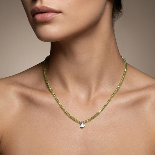 Natural Peridot Rondelle Beaded Necklace | Handmade Gemstone Strand Necklace for Women | August Birthstone Gift