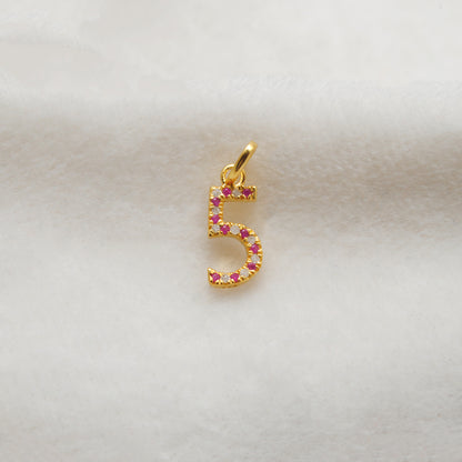 Tsavorite Gemstone No. 5 Charm Pendant | Ruby Sapphire Initial Jewelry