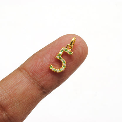Tsavorite Gemstone No. 5 Charm Pendant | Ruby Sapphire Initial Jewelry