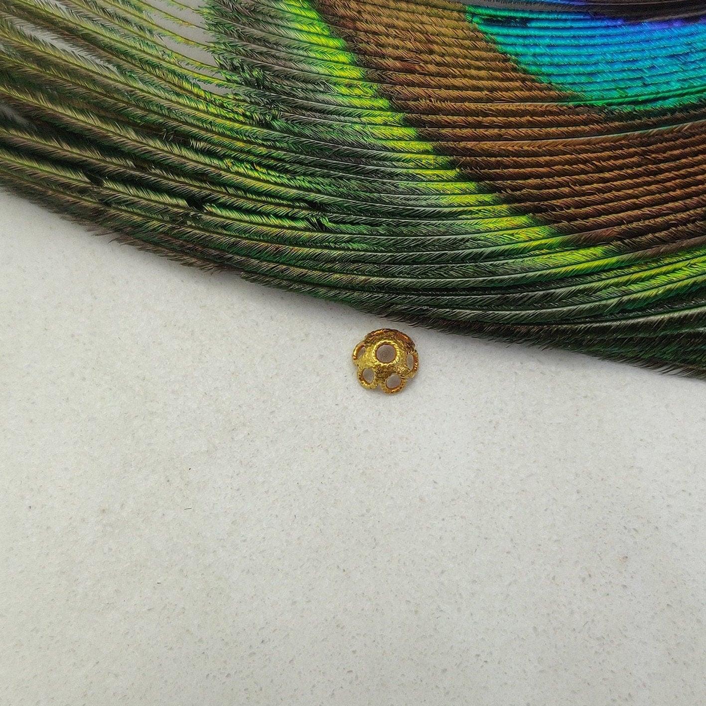 5mm 18K solid yellow gold bead caps spacer findings craft - front view