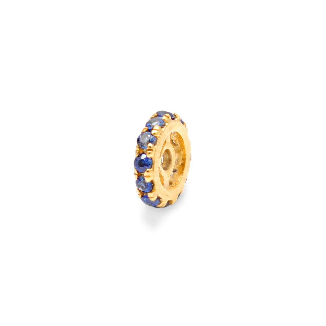 5mm Natural Blue Sapphire Pavé 14K Solid Gold Wheel Rondelle Spacer – Front View