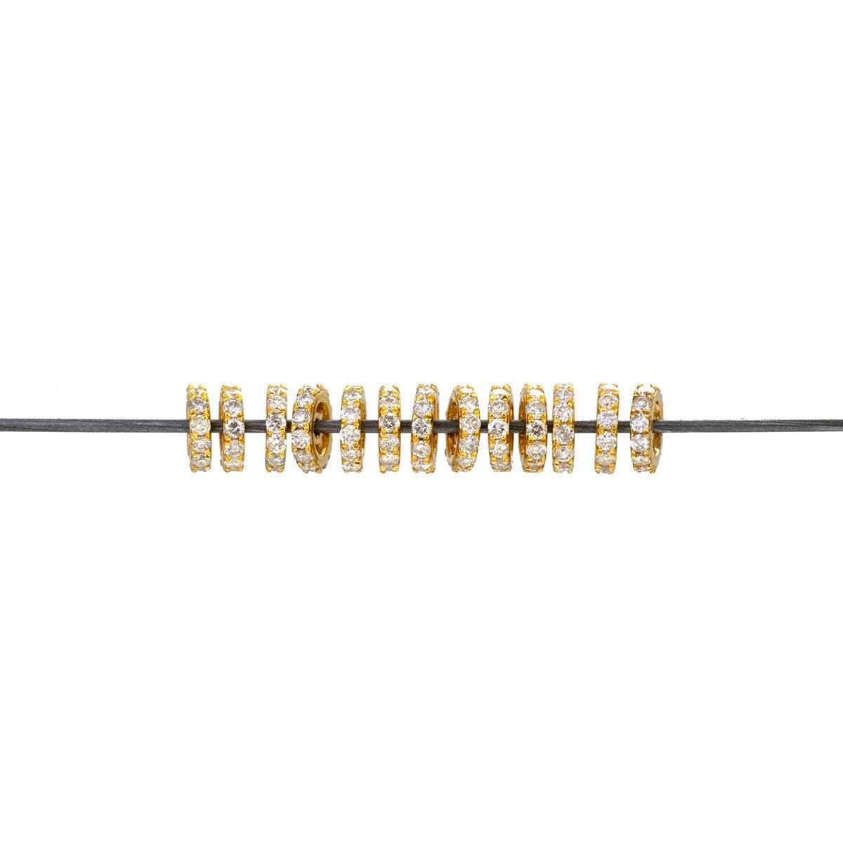 5mm Natural Diamond Pavé 14K Solid Gold Wheel Rondelle Spacer – Front View