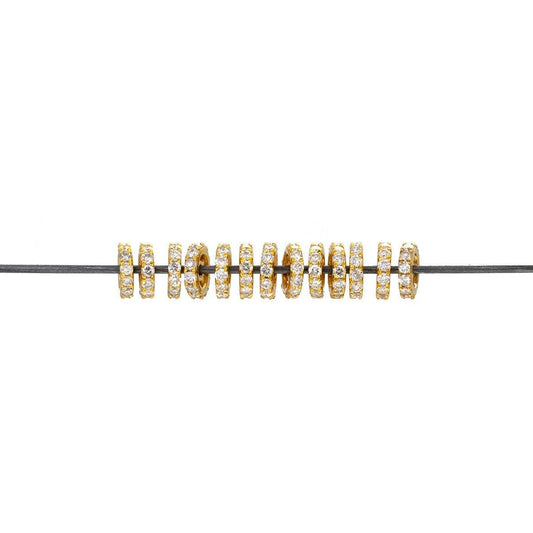 5mm Natural Diamond Pavé 14K Solid Gold Wheel Rondelle Spacer – Front View