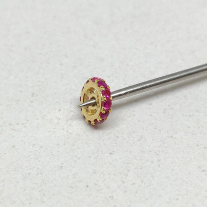 5mm Natural Ruby Pavé 14K Solid Gold Wheel Rondelle Spacer Finding – Front View