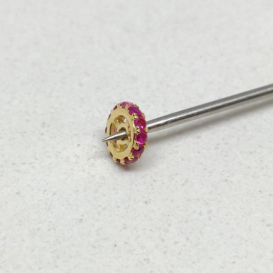 5mm Natural Ruby Pavé 14K Solid Gold Wheel Rondelle Spacer Finding – Front View