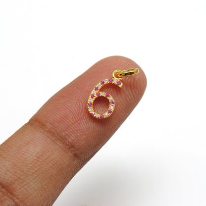 925 Sterling Silver Numeric 6 Charm with Diamond Accent – Ruby, Blue Sapphire & Tsavorite, 18.90mm