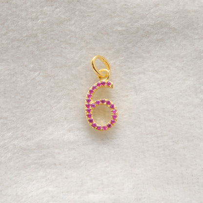 925 Sterling Silver Numeric 6 Charm with Diamond Accent – Ruby, Blue Sapphire & Tsavorite, 18.90mm