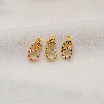 925 Sterling Silver Numeric 6 Charm with Diamond Accent – Ruby, Blue Sapphire & Tsavorite, 18.90mm