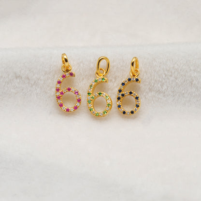 925 Sterling Silver Numeric 6 Charm with Diamond Accent – Ruby, Blue Sapphire & Tsavorite, 18.90mm