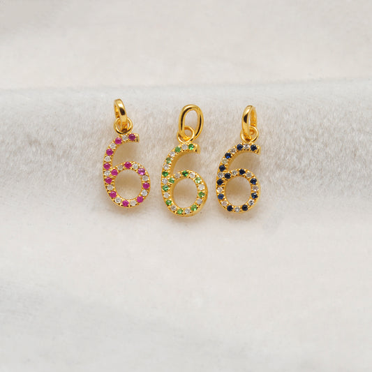 925 Sterling Silver Numeric 6 Charm with Diamond Accent – Ruby, Blue Sapphire & Tsavorite, 18.90mm