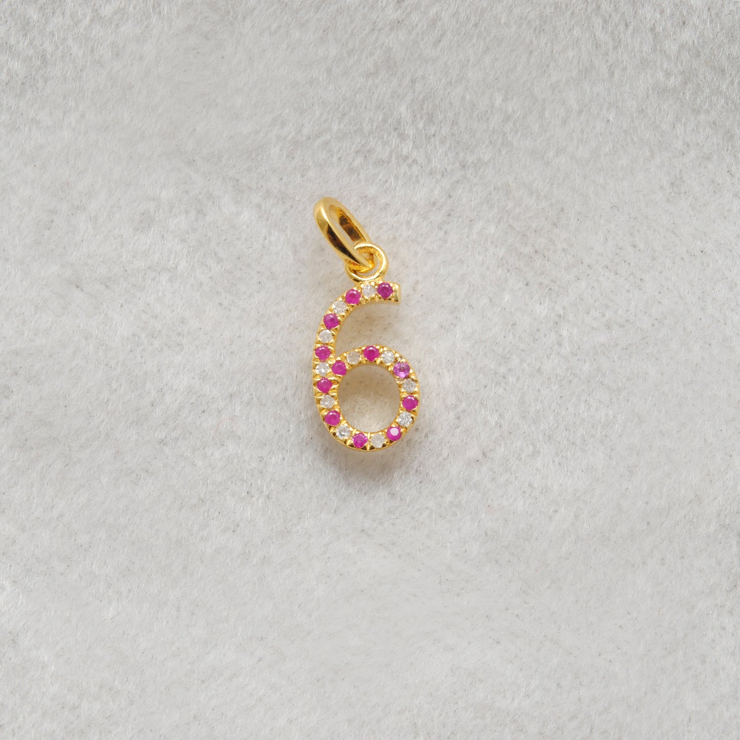 925 Sterling Silver Numeric 6 Charm with Diamond Accent – Ruby, Blue Sapphire & Tsavorite, 18.90mm