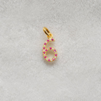 925 Sterling Silver Numeric 6 Charm with Diamond Accent – Ruby, Blue Sapphire & Tsavorite, 18.90mm