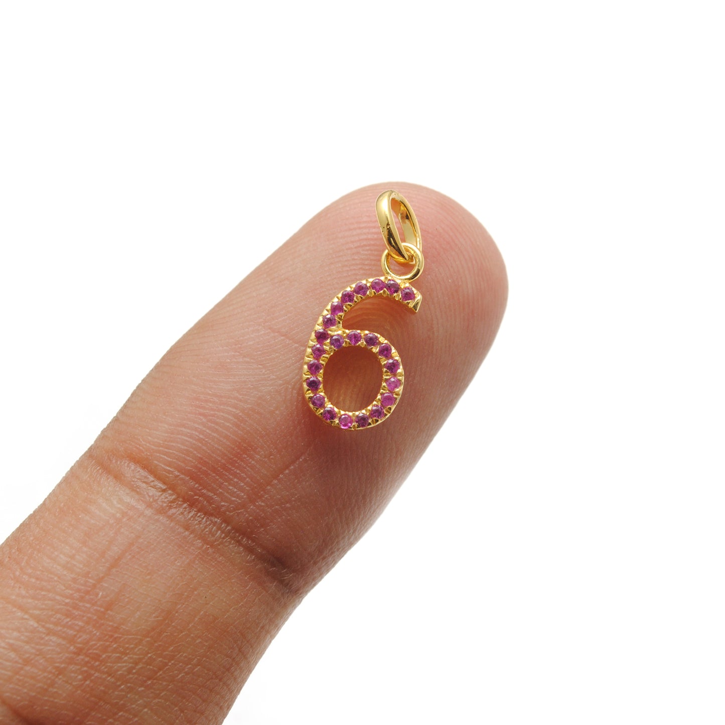 925 Sterling Silver Numeric 6 Charm with Diamond Accent – Ruby, Blue Sapphire & Tsavorite, 18.90mm