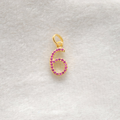 925 Sterling Silver Numeric 6 Charm with Diamond Accent – Ruby, Blue Sapphire & Tsavorite, 18.90mm