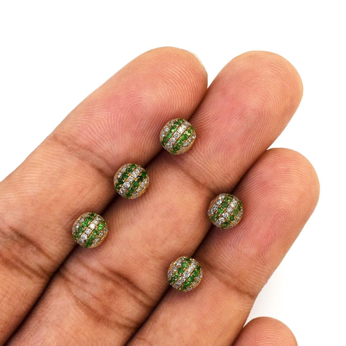 6mm Diamond Tsavorite 14K Gold Ball Bead – Overhead View