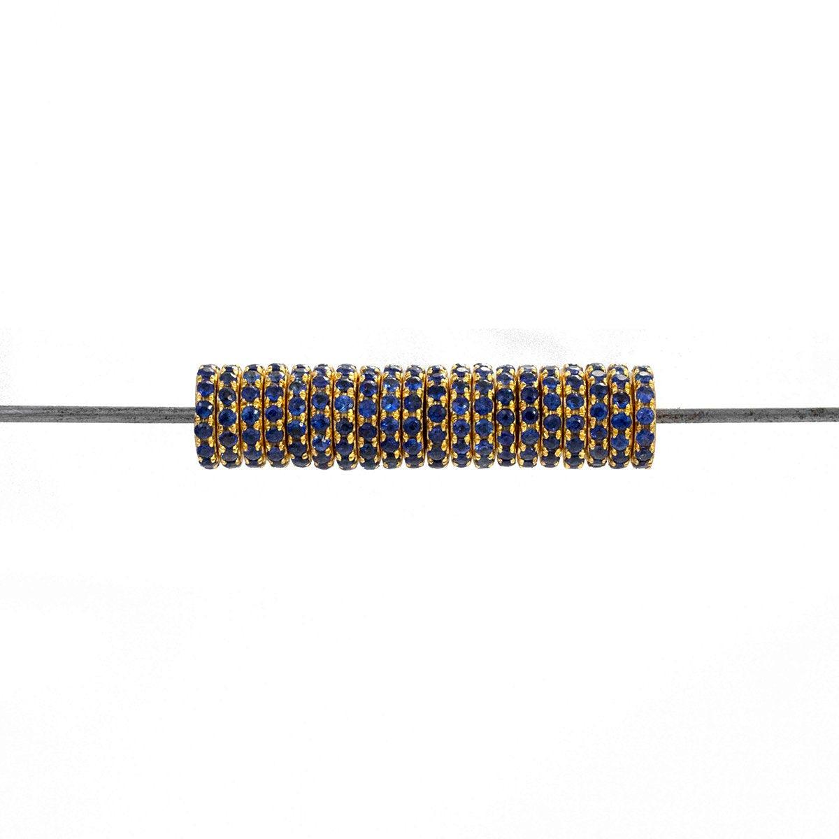 6mm Natural Blue Sapphire Pavé 14K Solid Gold Wheel Rondelle Spacer – Front View
