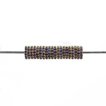 6mm Natural Blue Sapphire Pavé 14K Solid Gold Wheel Rondelle Spacer – Front View