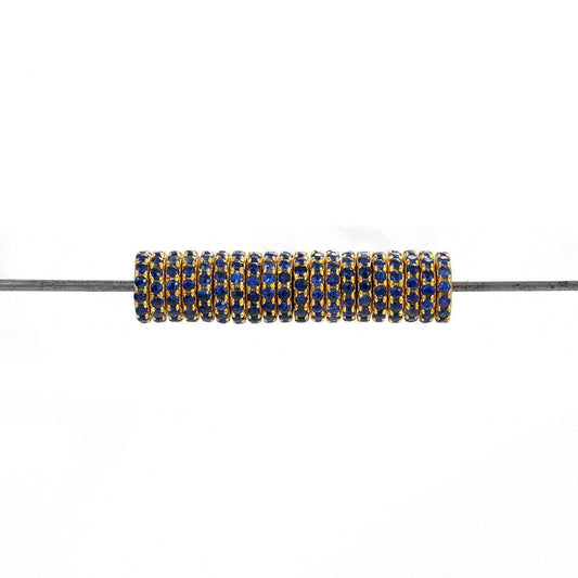 6mm Natural Blue Sapphire Pavé 14K Solid Gold Wheel Rondelle Spacer – Front View