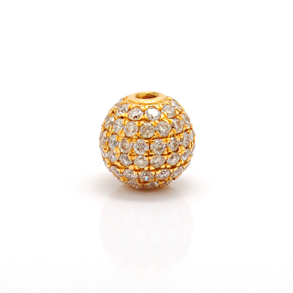 6mm Natural Diamond Pavé 14K Solid Yellow Gold Disco Ball Sphere Spacer Bead – Front View
