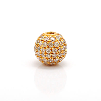 6mm Natural Diamond Pavé 14K Solid Yellow Gold Disco Ball Sphere Spacer Bead – Front View