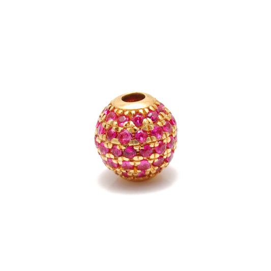 6mm Natural Ruby Pavé 14K Solid Gold Round Ball Spacer Bead – Front View