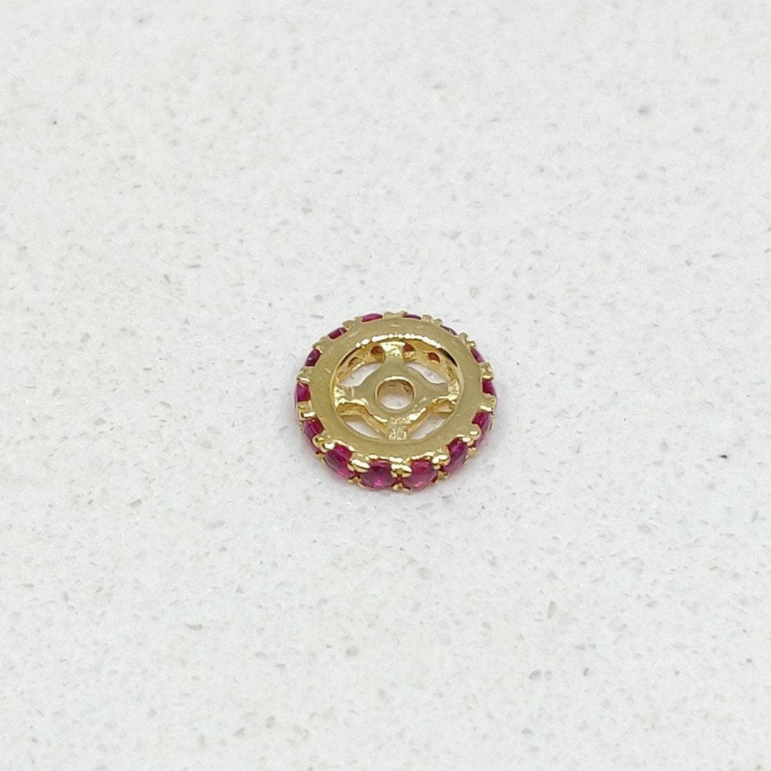 6mm Natural Ruby Pavé 14K Solid Gold Wheel Rondelle Spacer Bead – Front View