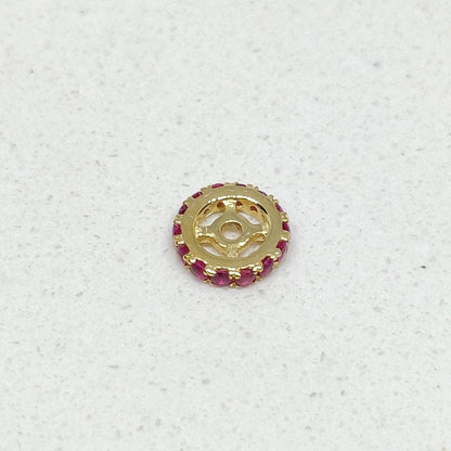 6mm Natural Ruby Pavé 14K Solid Gold Wheel Rondelle Spacer Bead – Front View