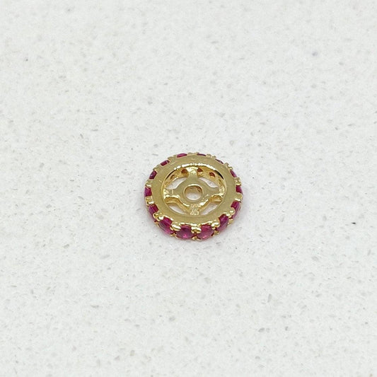 6mm Natural Ruby Pavé 14K Solid Gold Wheel Rondelle Spacer Bead – Front View