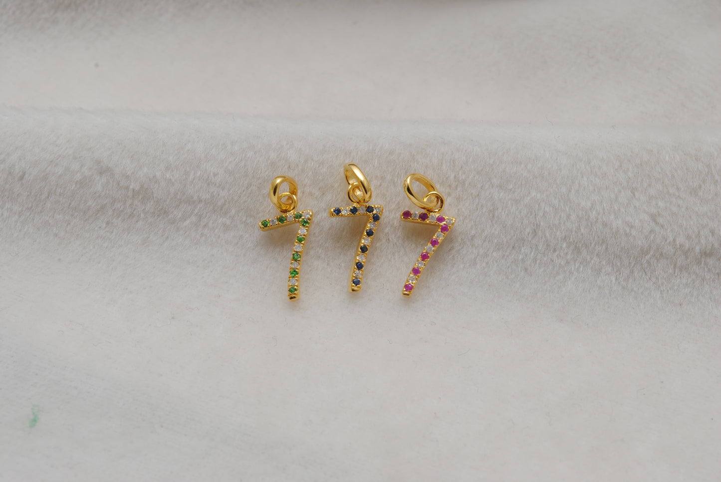 925 Sterling Silver Numeric 7 Charm with Diamond Accent – Ruby, Blue Sapphire & Tsavorite, 18.70mm
