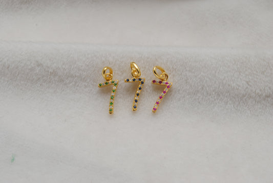 925 Sterling Silver Numeric 7 Charm with Diamond Accent – Ruby, Blue Sapphire & Tsavorite, 18.70mm