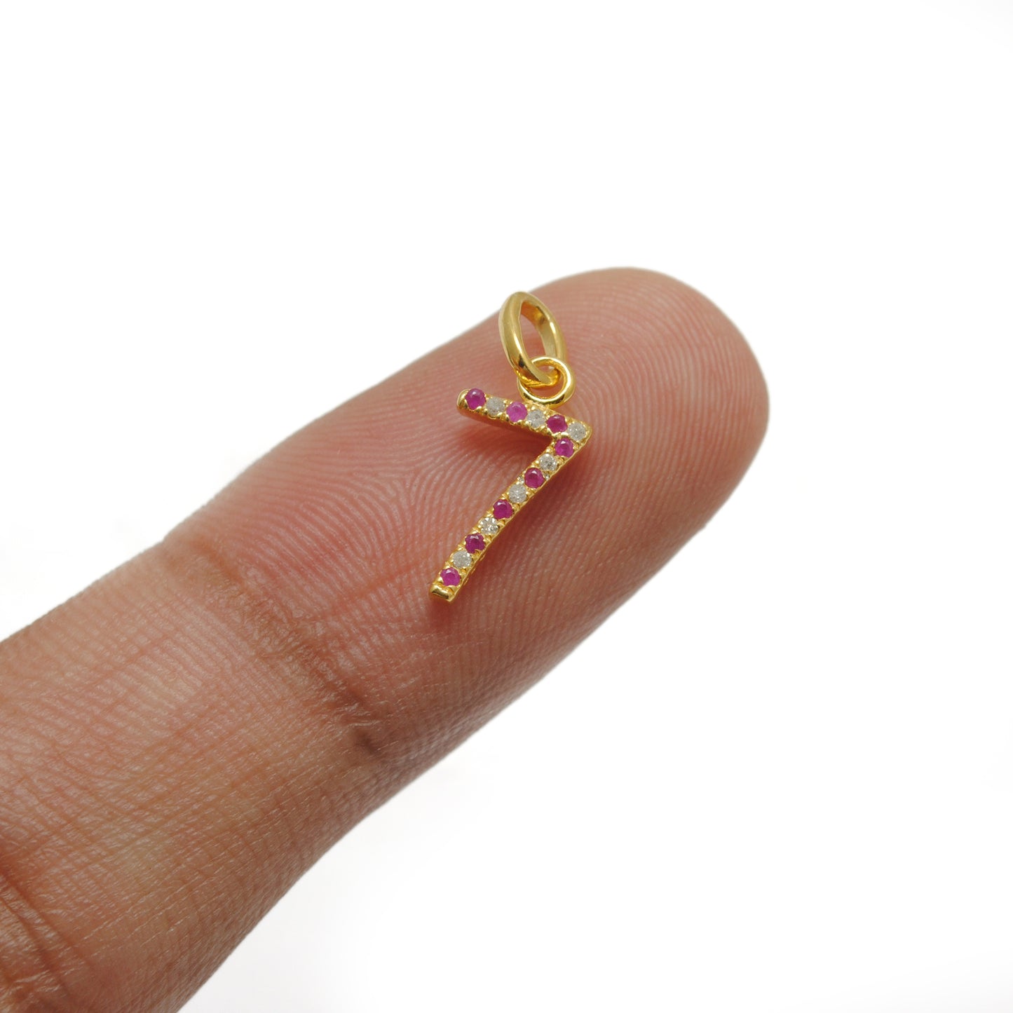 925 Sterling Silver Numeric 7 Charm with Diamond Accent – Ruby, Blue Sapphire & Tsavorite, 18.70mm