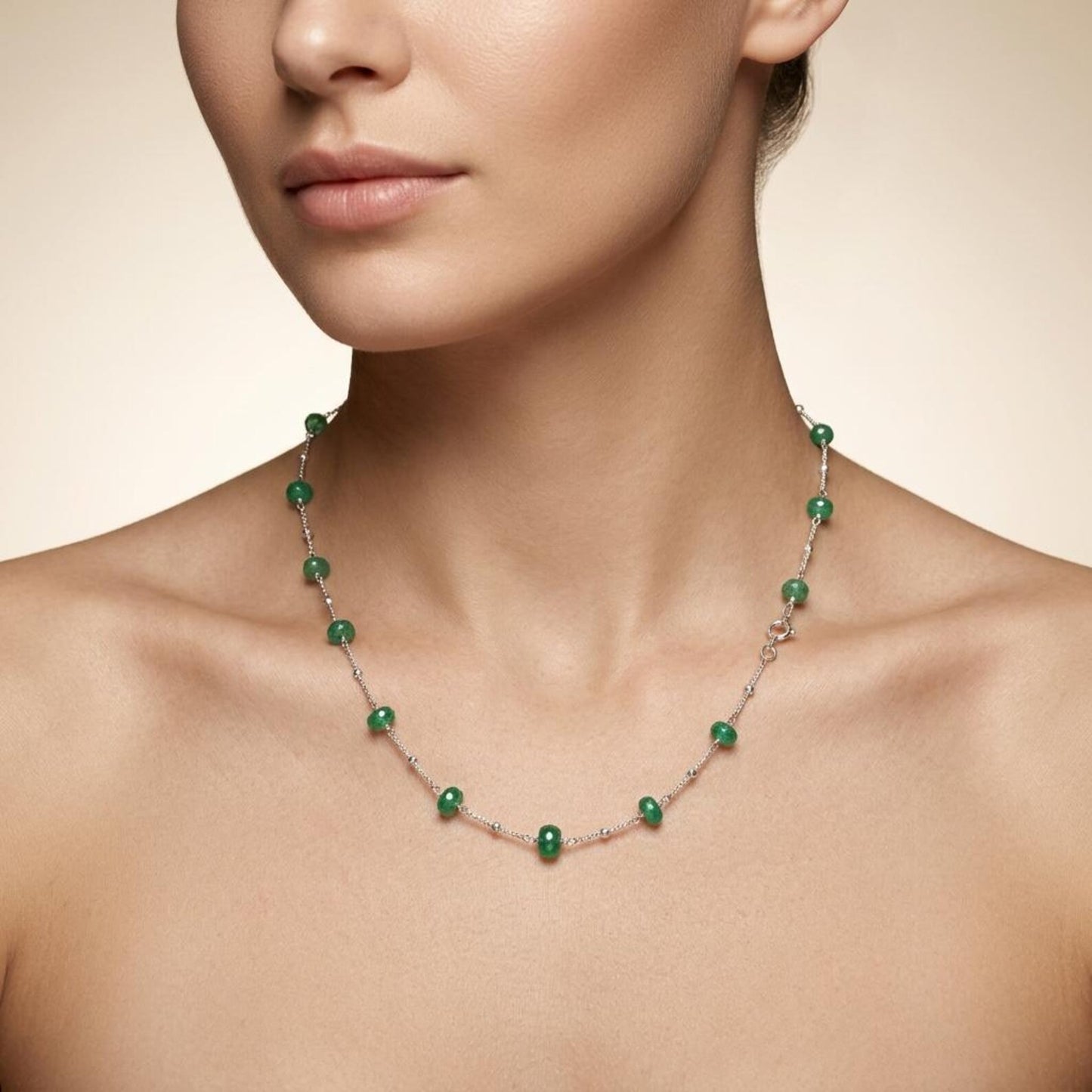 Natural Emerald Tiny Beaded Choker Necklace | Handmade Gemstone Choker Chain for Women | May Birthstone Gift