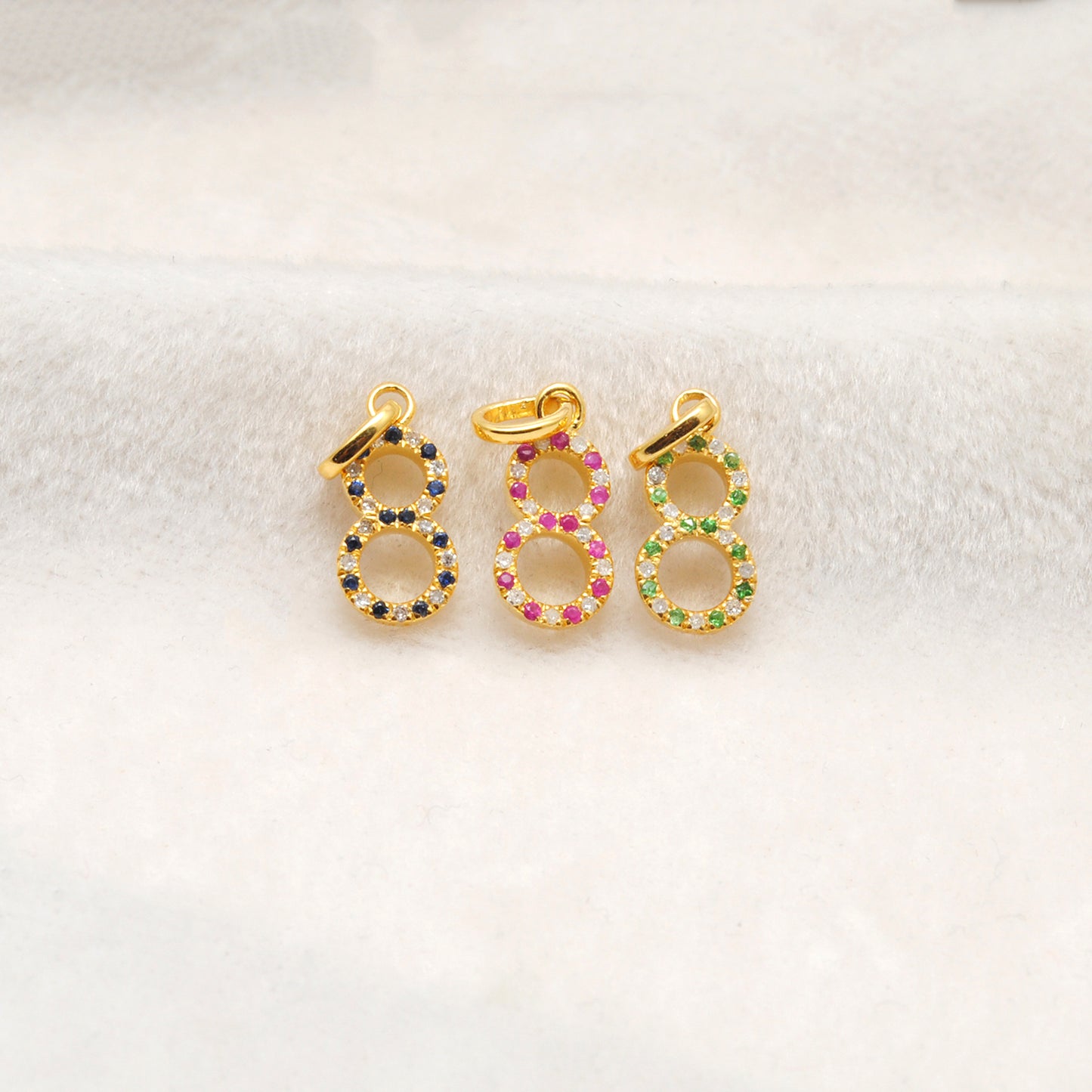 Silver Numeric 8 Charm Diamond Pendant | Ruby, Blue Sapphire & Tsavorite Jewelry