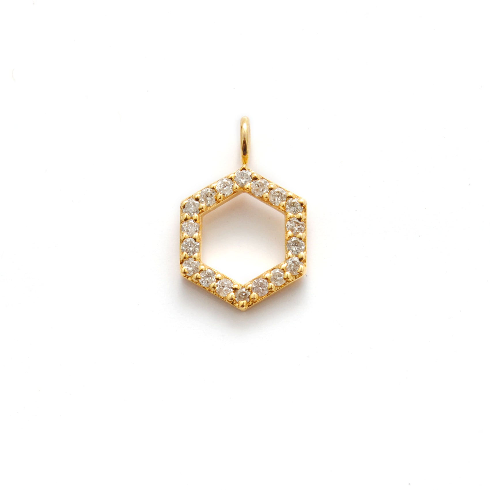 8mm Diamond Pavé Gold Hexagon Charm – Side Profile