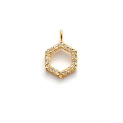8mm Diamond Pavé Gold Hexagon Charm – Side Profile