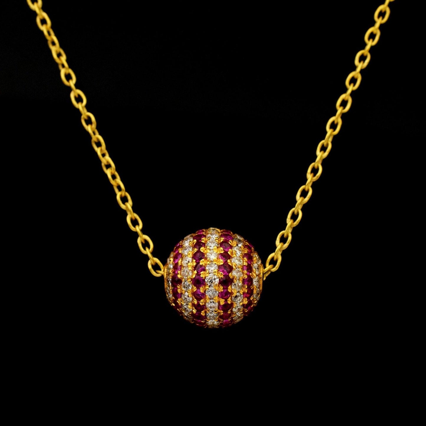 8mm Diamond Ruby 14K Gold Ball Spacer Bead – Overhead View