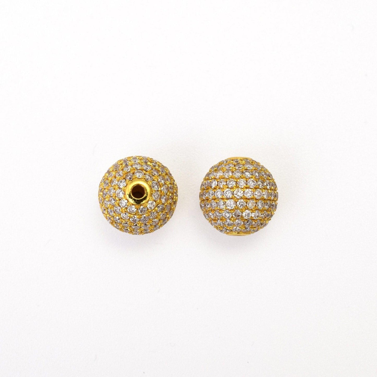 8mm Natural Diamond Pavé 14K Solid Gold Round Ball Spacer Bead – Front View