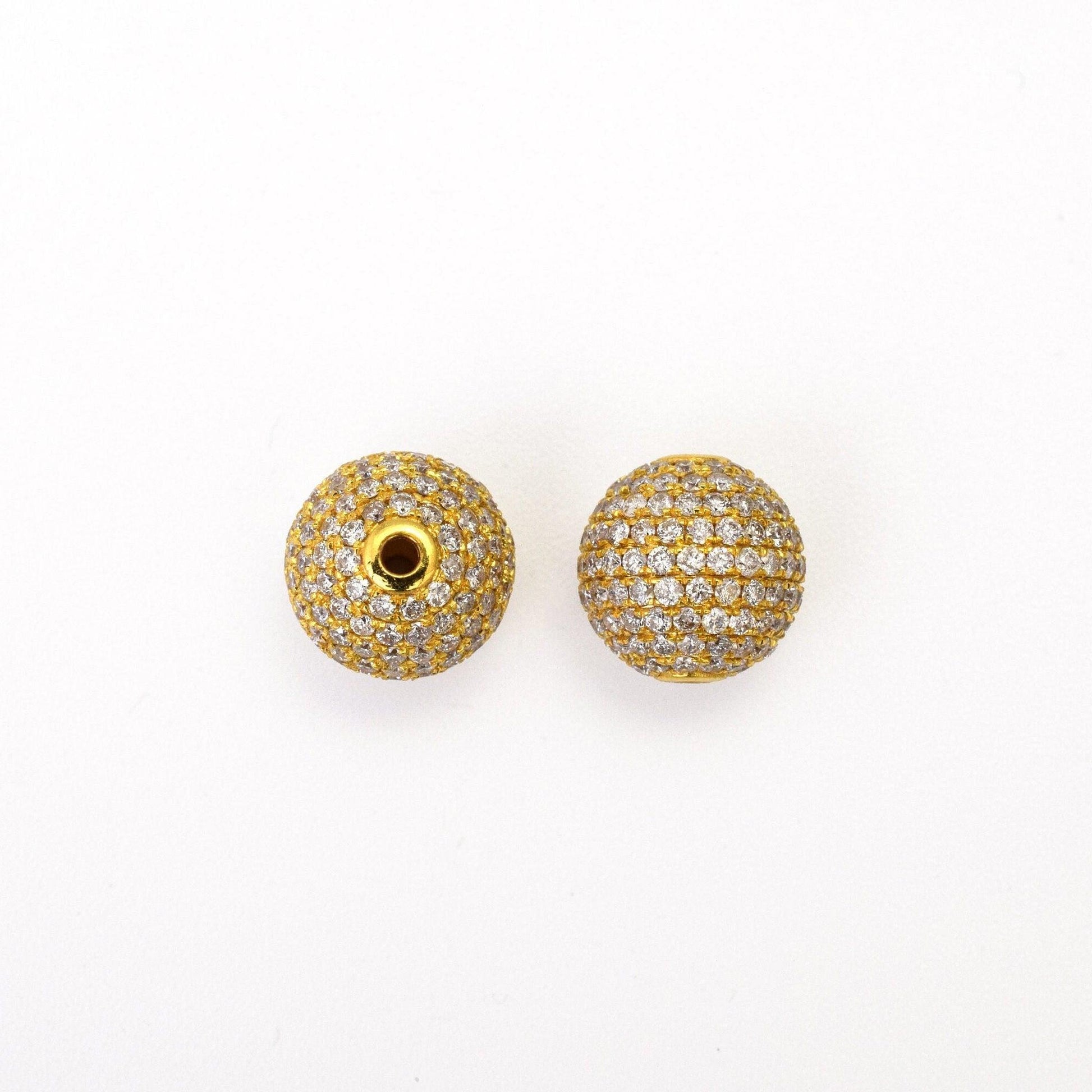 8mm Natural Diamond Pavé 14K Solid Gold Round Ball Spacer Bead – Front View