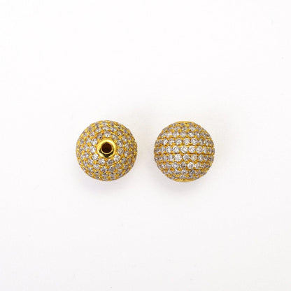 8mm Natural Diamond Pavé 14K Solid Gold Round Ball Spacer Bead – Front View