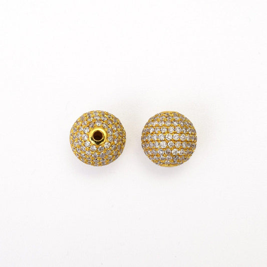 8mm Natural Diamond Pavé 14K Solid Gold Round Ball Spacer Bead – Front View