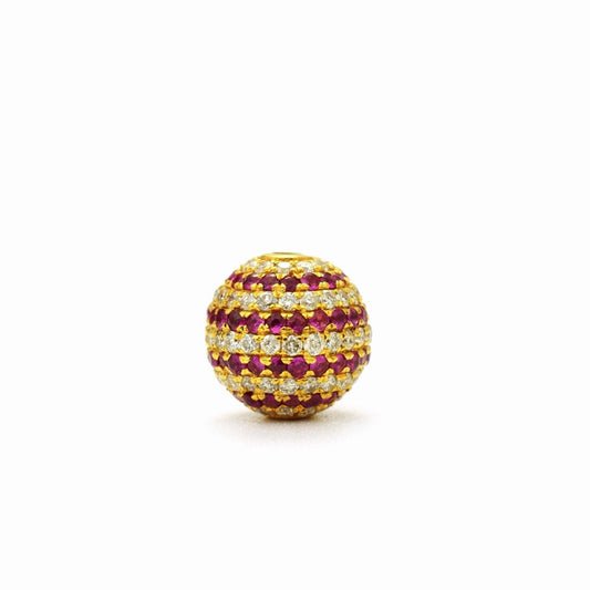 8mm Natural Diamond & Ruby Pavé 14K Solid Gold Ball Spacer Bead – Front View