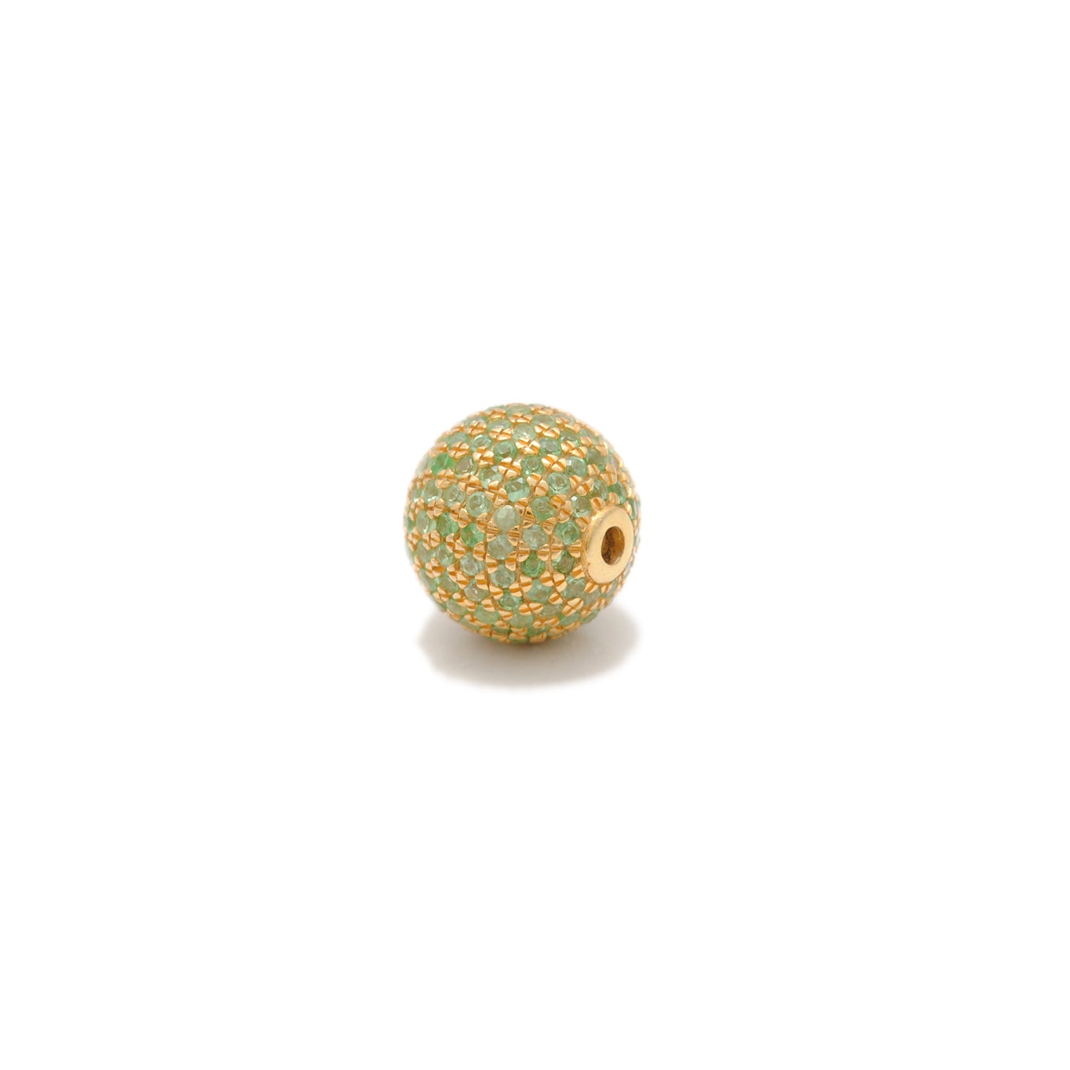 8mm Natural Tsavorite Pavé 14K Solid Yellow Gold Ball Spacer Bead – Front View