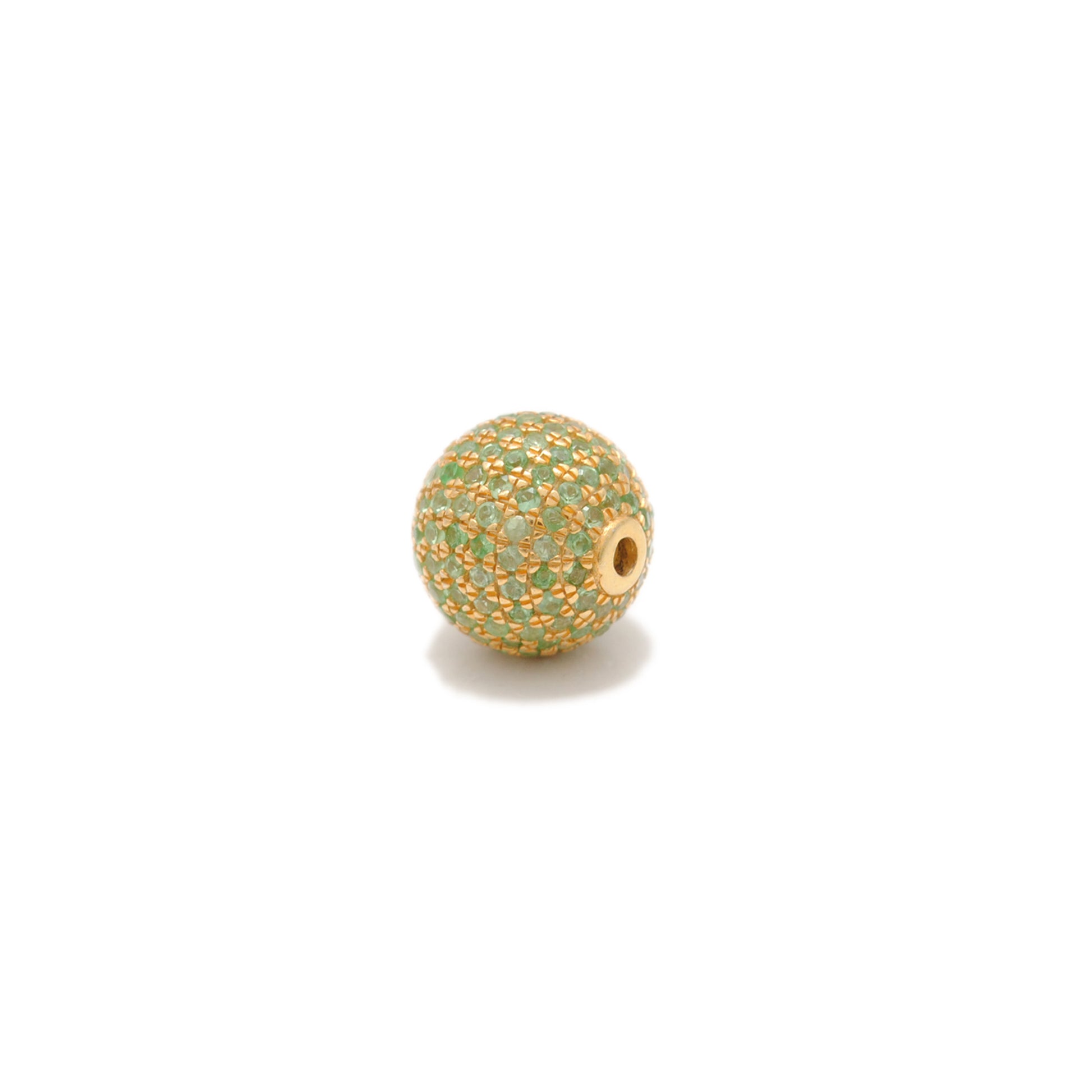 8mm Natural Tsavorite Pavé 14K Solid Yellow Gold Ball Spacer Bead – Front View
