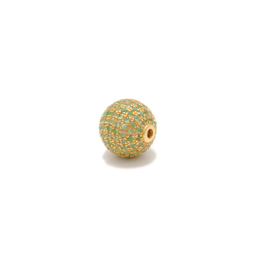 8mm Natural Tsavorite Pavé 14K Solid Yellow Gold Ball Spacer Bead – Front View